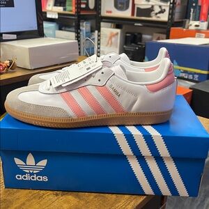 Adidas Samba OG Shoes - Light Gray and Coral